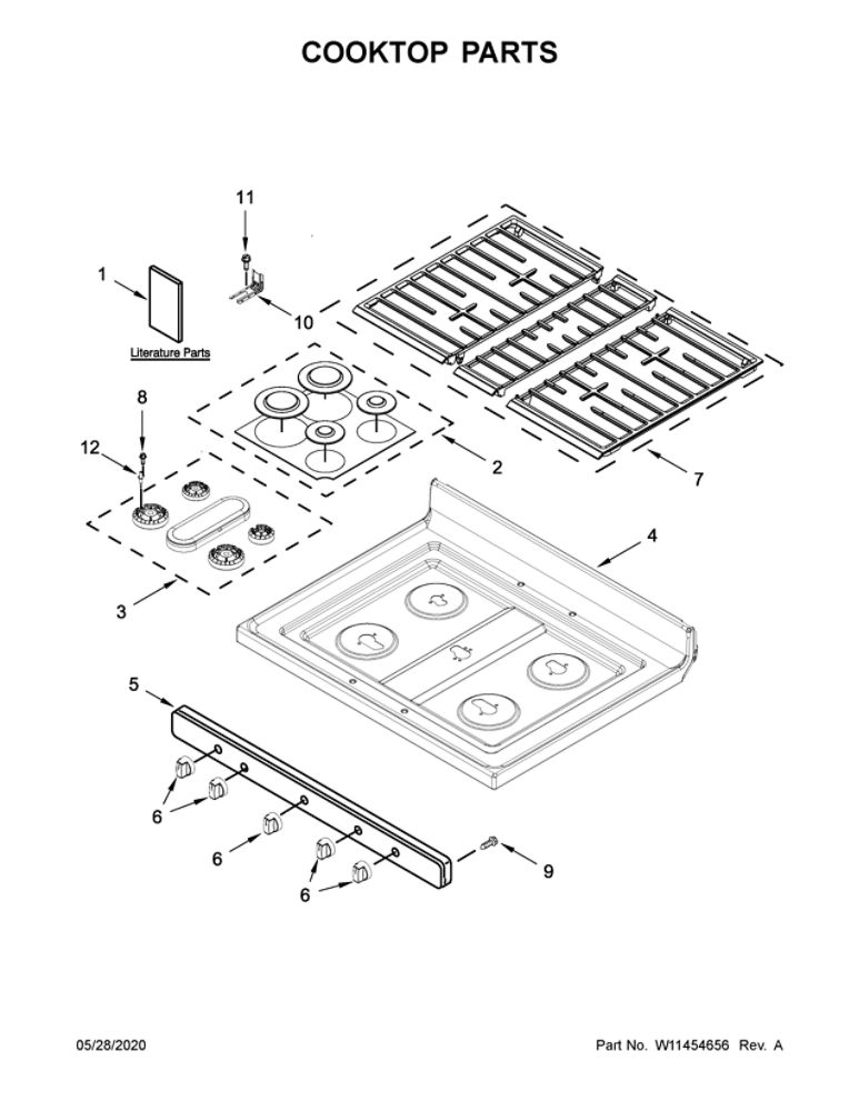 Cooktop Parts Diagram and Parts List for WFG535S0JZ1  Whirlpool Range