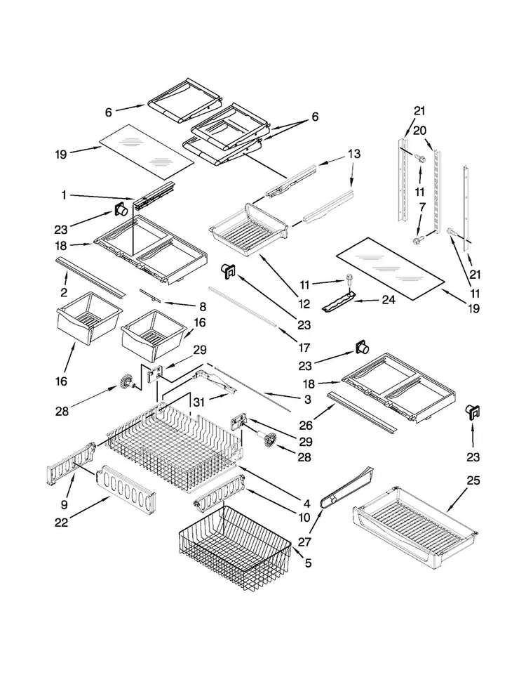 Shelf Parts Diagram and Parts List for GX5FHDXVY010  Whirlpool Refrigerator