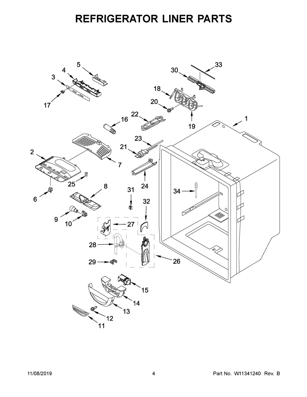 Refrigerator Liner Parts Diagram and Parts List for WRF535SWHZ02  Whirlpool Refrigerator
