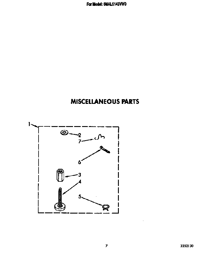 Miscellaneous Diagram and Parts List for 6MAL5143VW0  Whirlpool Washer