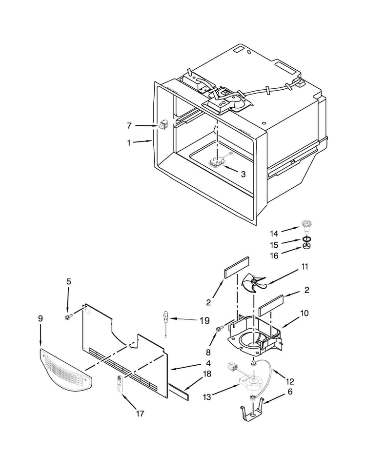 Freezer Liner Parts Diagram and Parts List for WRF736SDAM11  Whirlpool Refrigerator