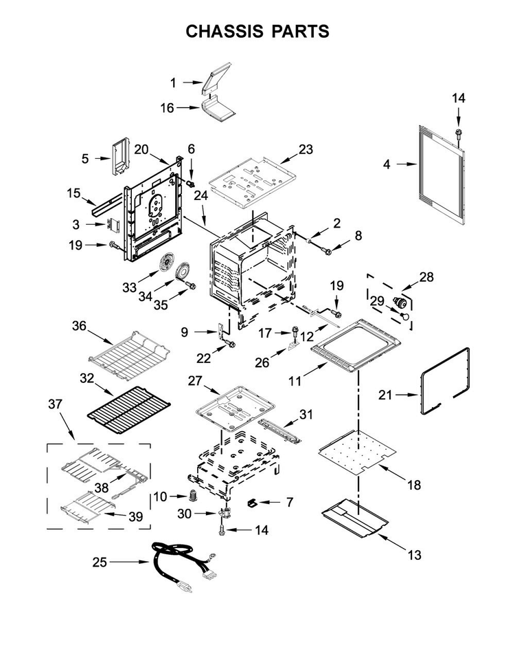 Chassis Parts Diagram and Parts List for WFG745H0FH0  Whirlpool Range