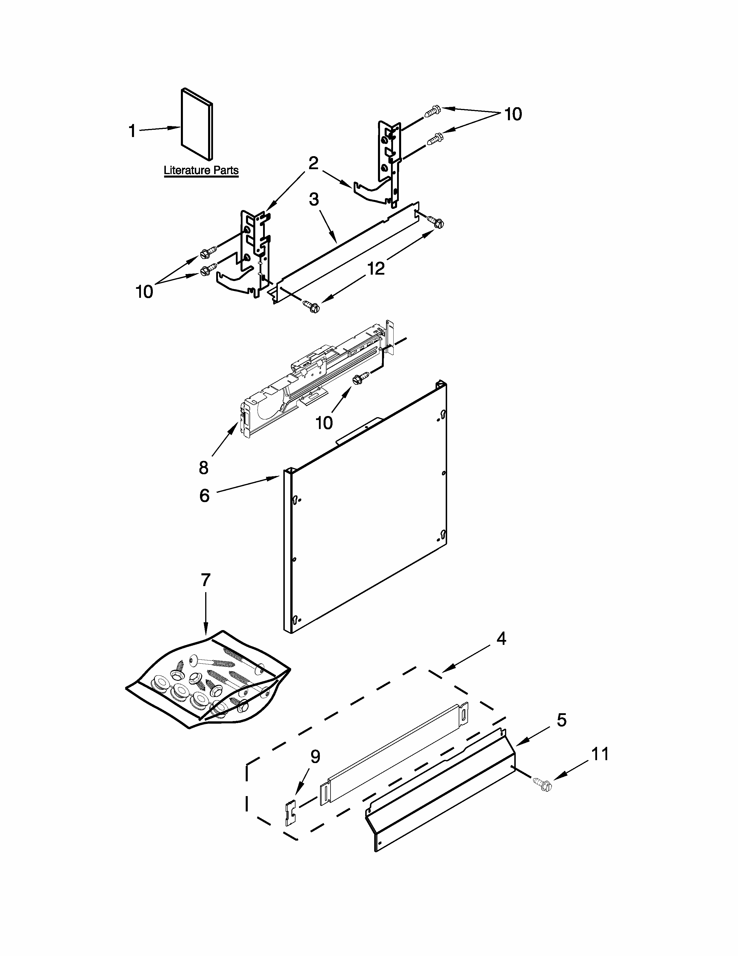 Door Panel Parts Diagram and Parts List for IUD8555DX0  Whirlpool Dishwasher