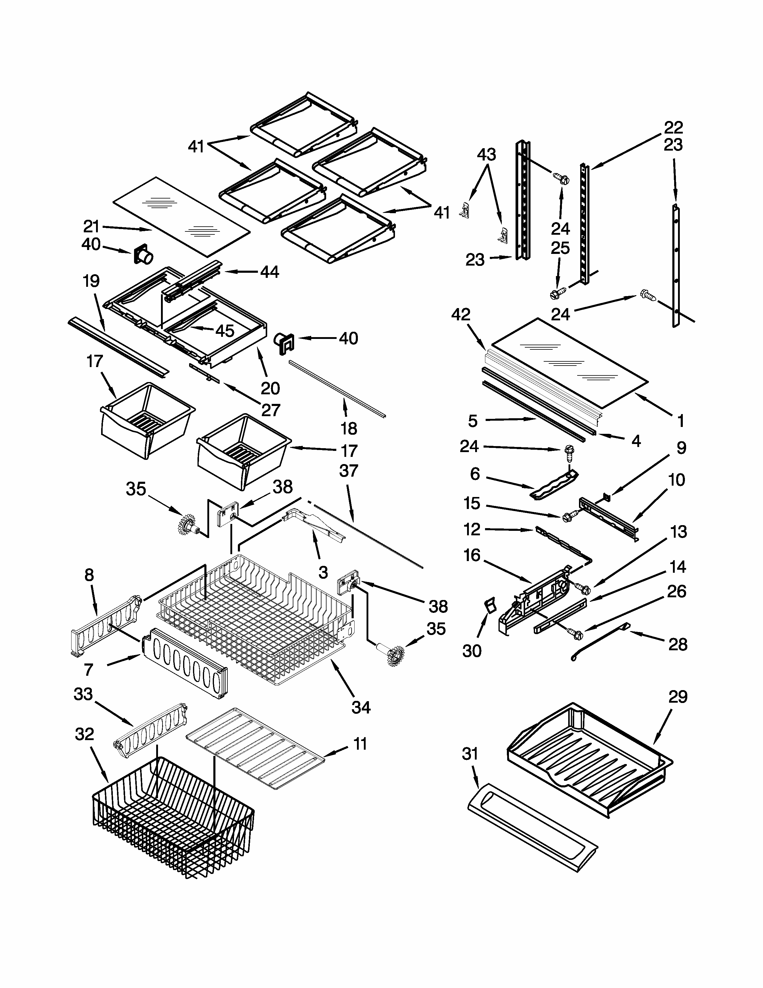 Shelf Parts Diagram and Parts List for 59672009015  Kenmore Refrigerator