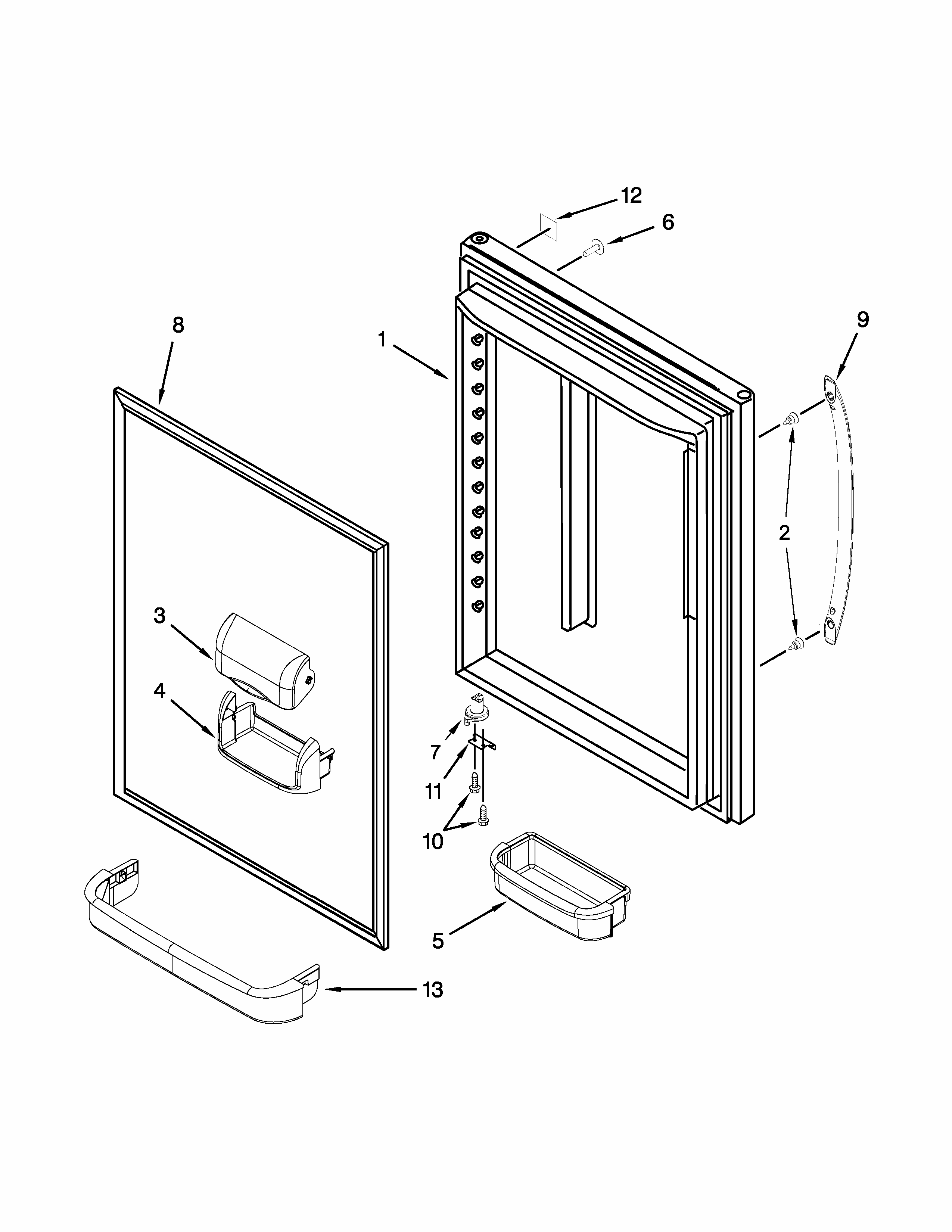 Refrigerator Door Parts Diagram and Parts List for 596467934351  Kenmore Refrigerator