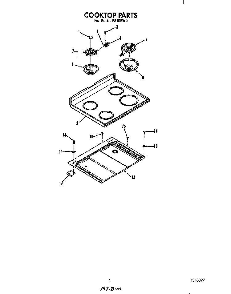 Cook Top Diagram and Parts List for F5108*0  Roper Range