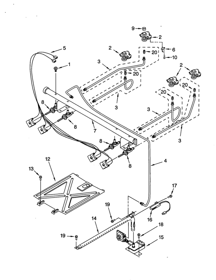 Manifold Diagram and Parts List for SP310BEGW5  Whirlpool Range