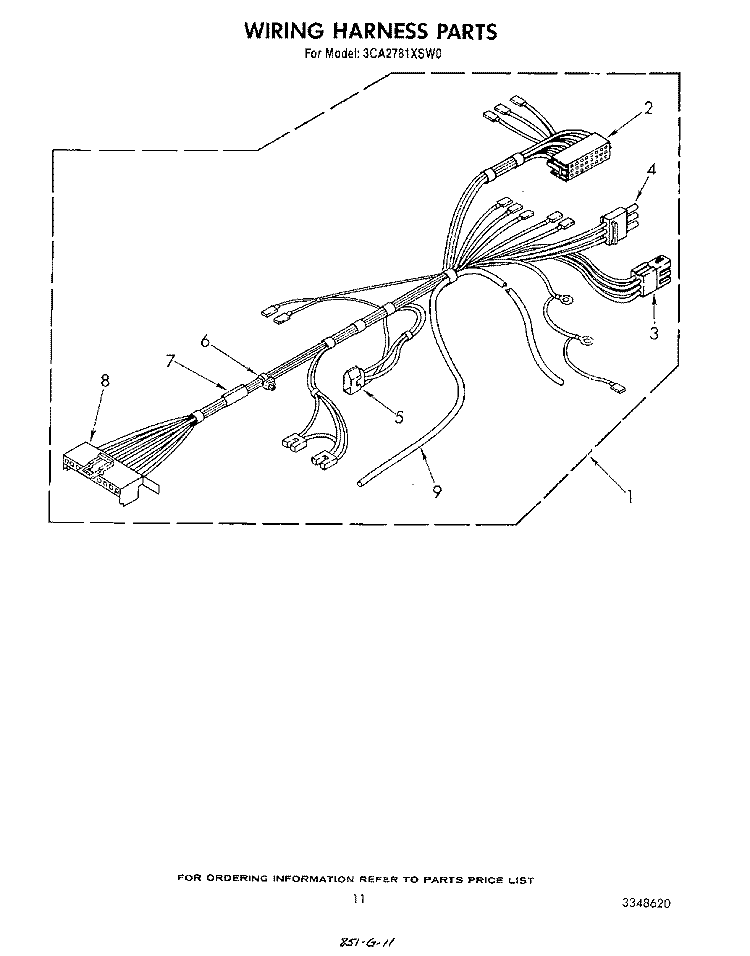 WIRING HARNESS Diagram and Parts List for 3CA2781XSW0  Whirlpool Washer