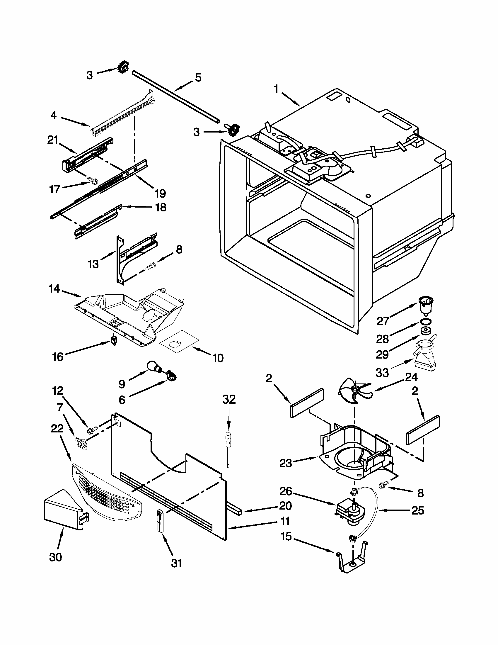 Freezer Liner Parts Diagram and Parts List for GB2FHDXWB07  Whirlpool Refrigerator