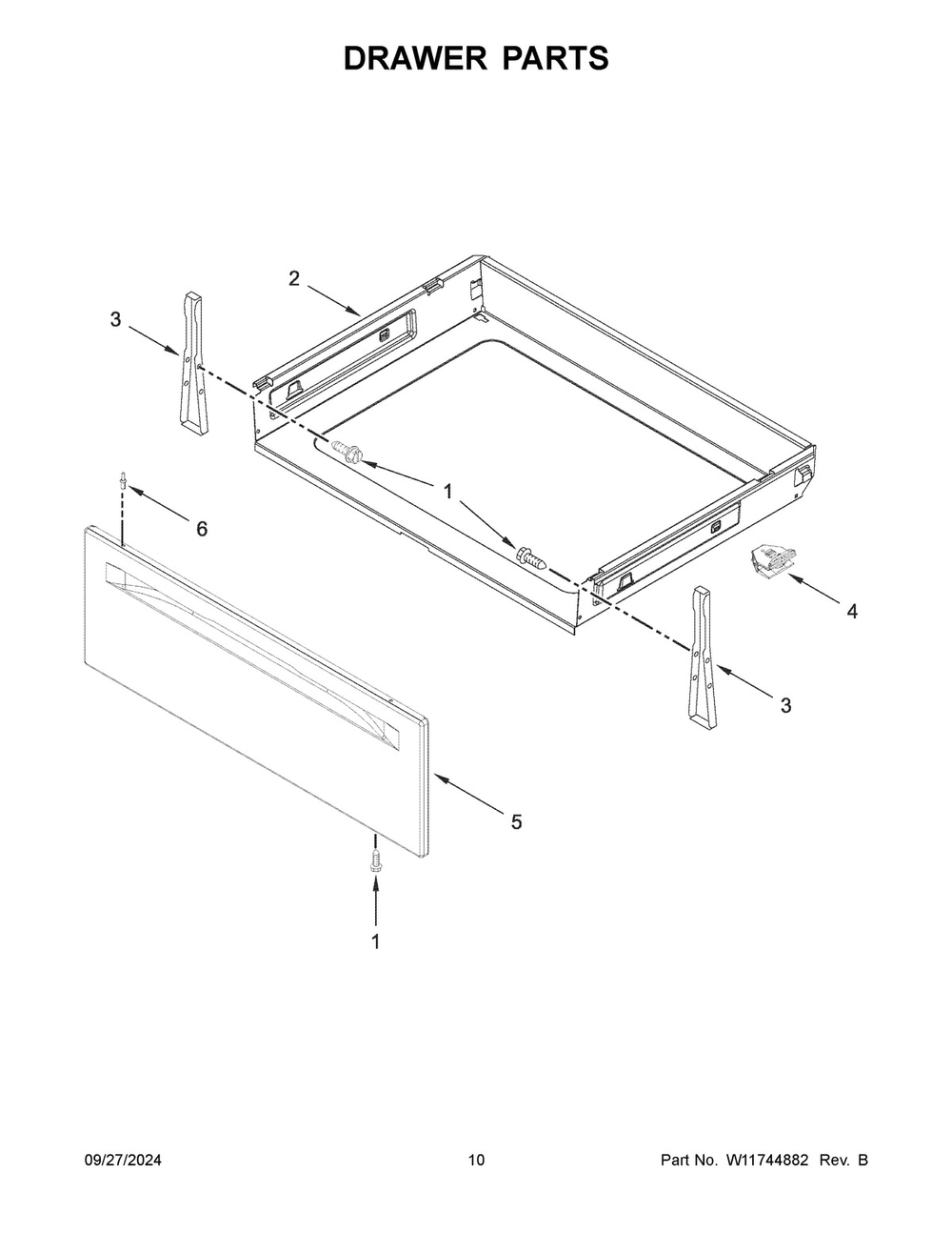 06 - Drawer Parts Diagram and Parts List for MFES4030RB0  Whirlpool Range