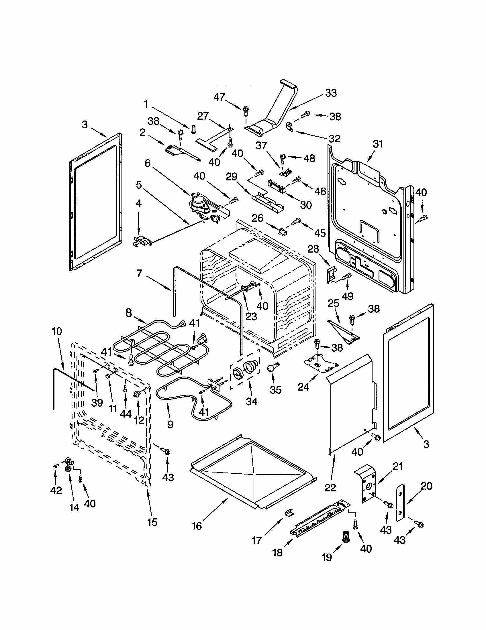 Chassis Diagram and Parts List for 66595025101  Kenmore Range