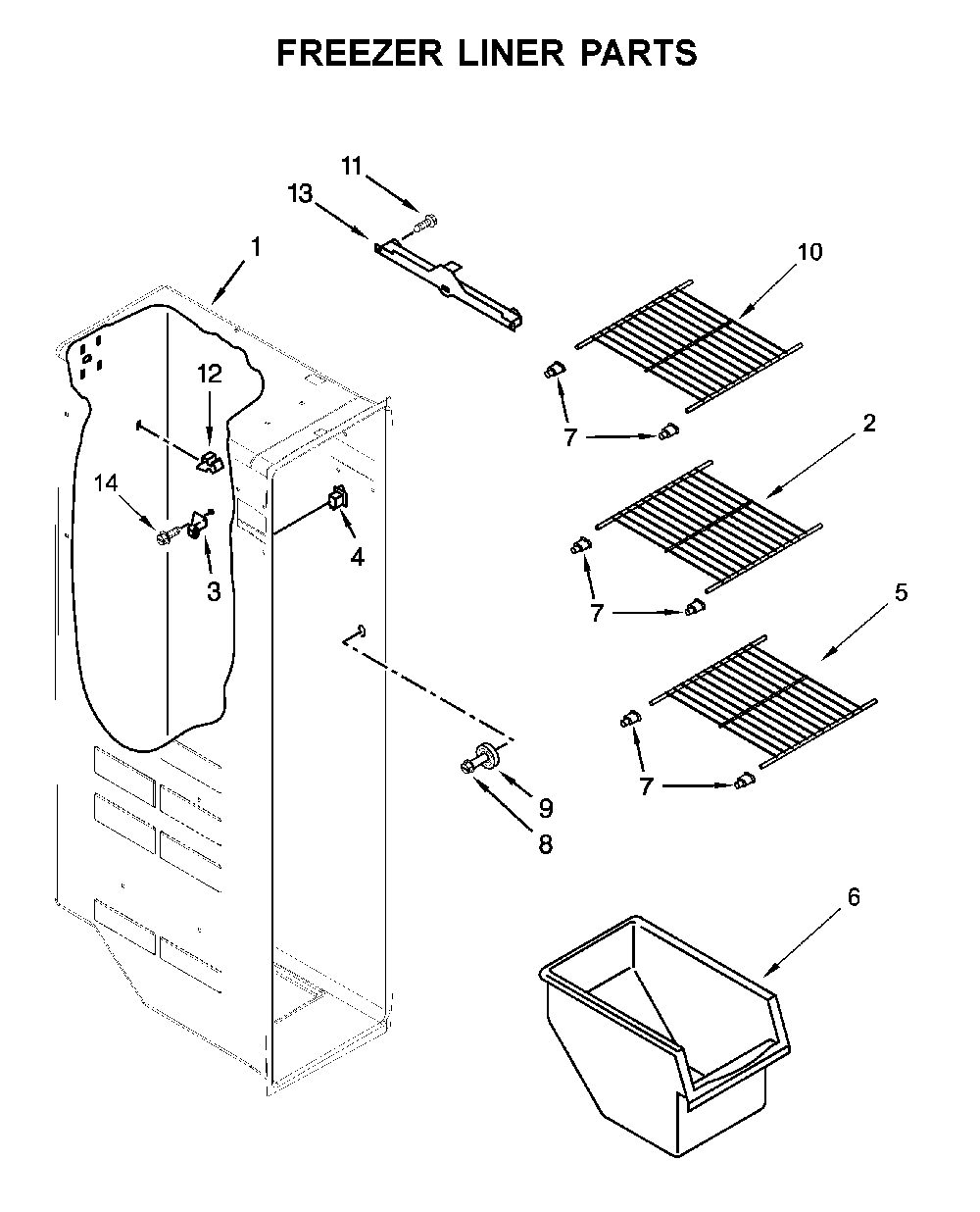 Freezer liner parts Diagram and Parts List for WRS331SDHB03  Whirlpool Refrigerator