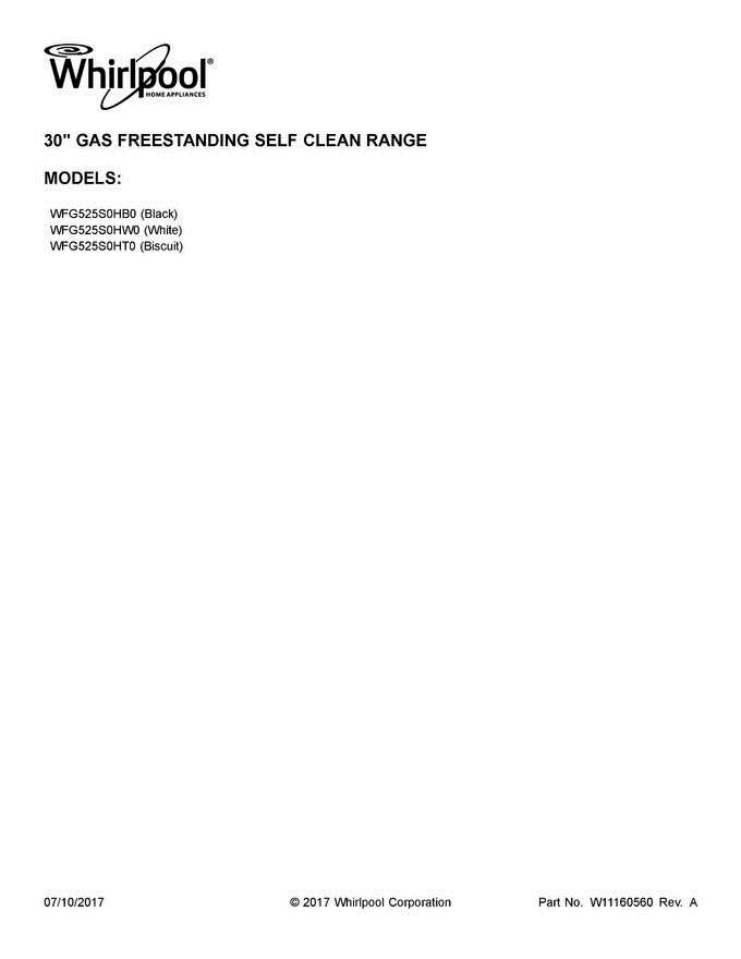 01 - Cover Sheet Diagram and Parts List for WFG525S0HB0  Whirlpool Range