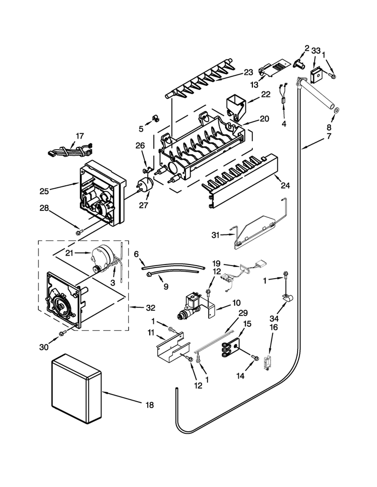 Ice Maker Parts Diagram and Parts List for KSSO42FTX18  KitchenAid Refrigerator