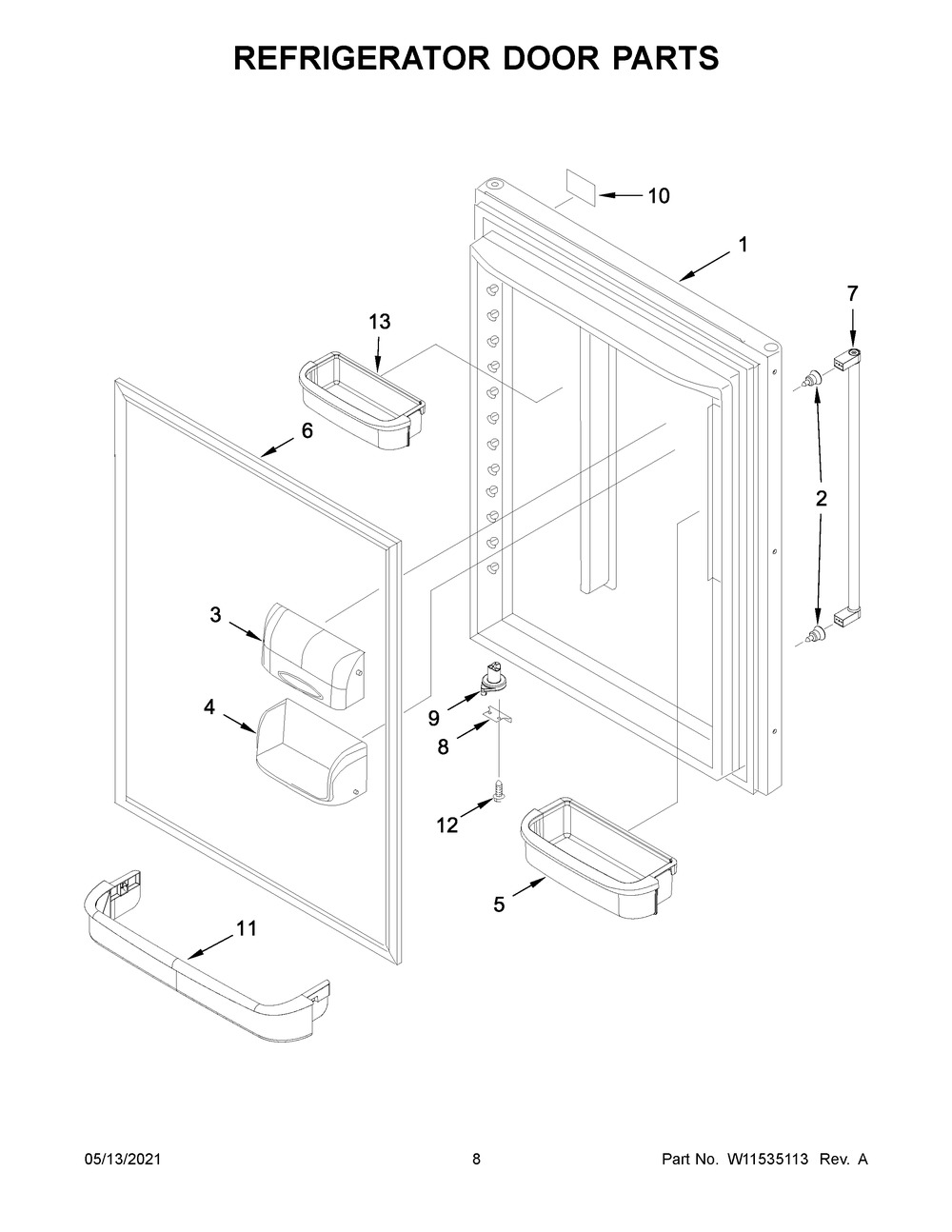Refrigerator Door Parts Diagram and Parts List for KRBL109ESS03  Whirlpool Refrigerator
