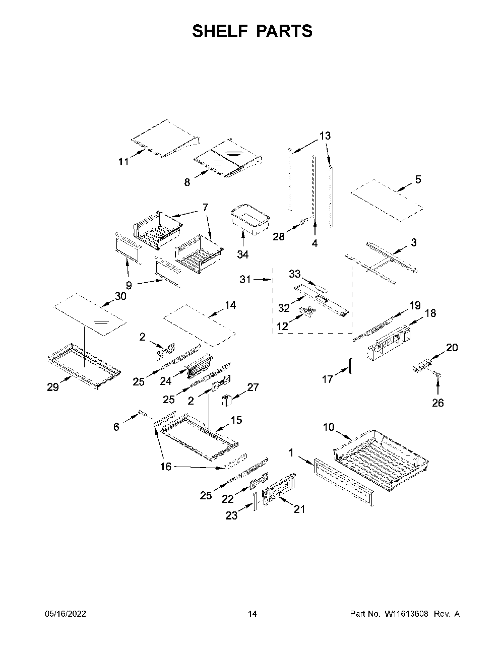 Shelf Parts Diagram and Parts List for KRFF507HPS04  KitchenAid Refrigerator