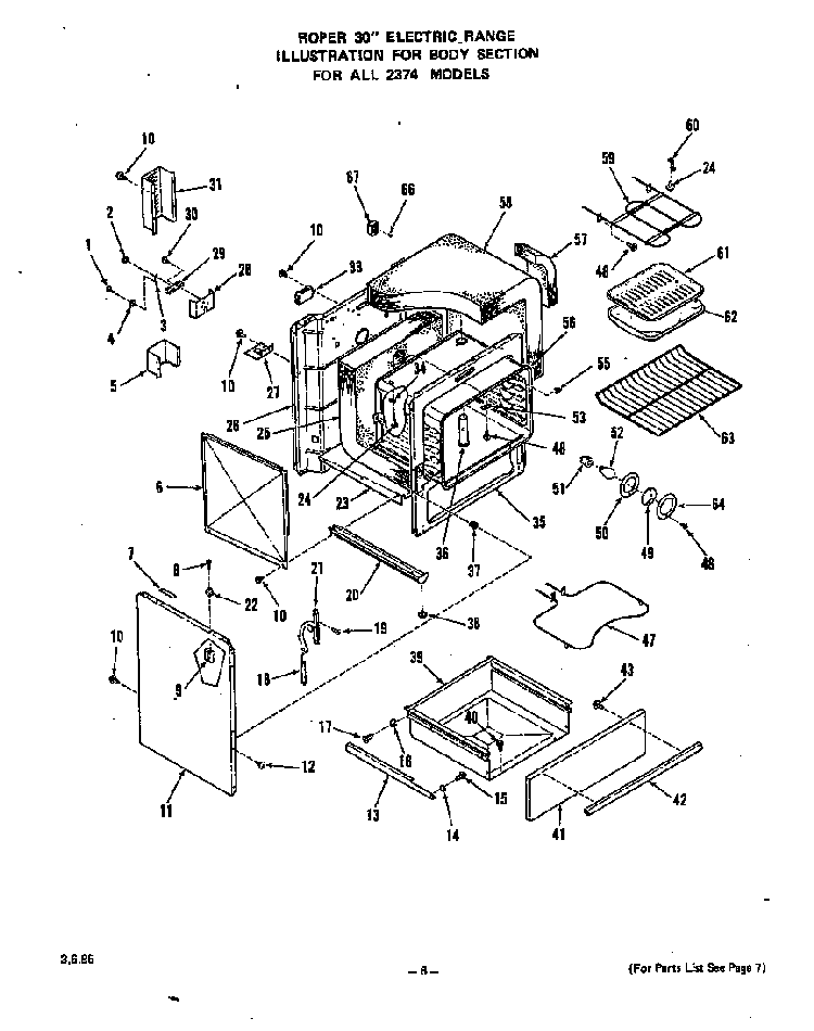 Body Diagram and Parts List for 2374*0A  Roper Range