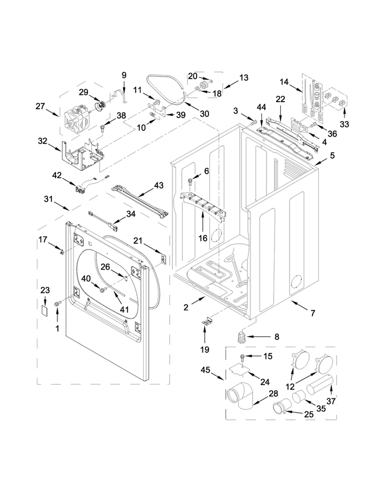 Cabinet Parts Diagram and Parts List for 11068133411  Kenmore Dryer