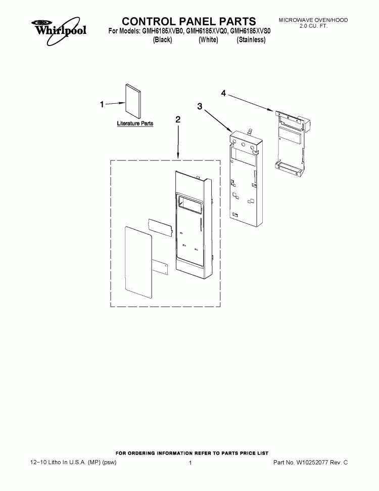 CONTROL PANEL PARTS Diagram and Parts List for GMH6185XVB0  Whirlpool Microwave