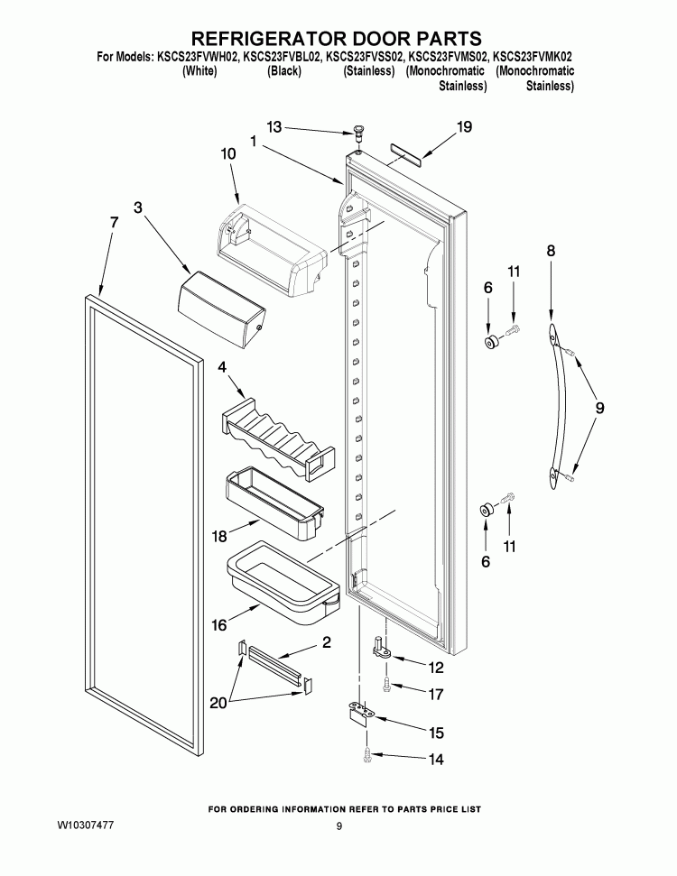 REFRIGERATOR DOOR PARTS Diagram and Parts List for KSCS23FVMK02  KitchenAid Refrigerator