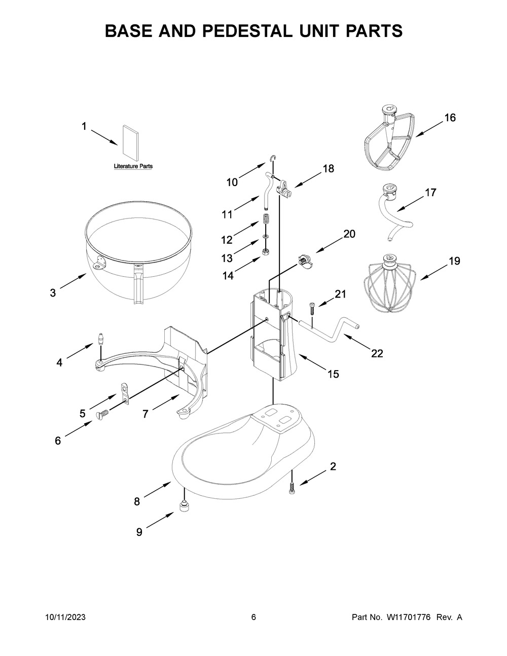 Base And Pedestal Unit Parts Diagram and Parts List for 5KSM55SXXNER0  KitchenAid Mixer