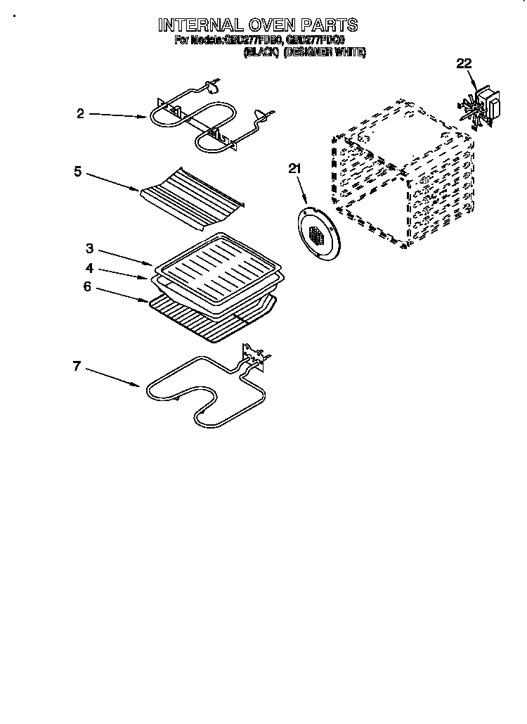 Internal Oven Diagram and Parts List for PBK1227  Whirlpool Wall Oven