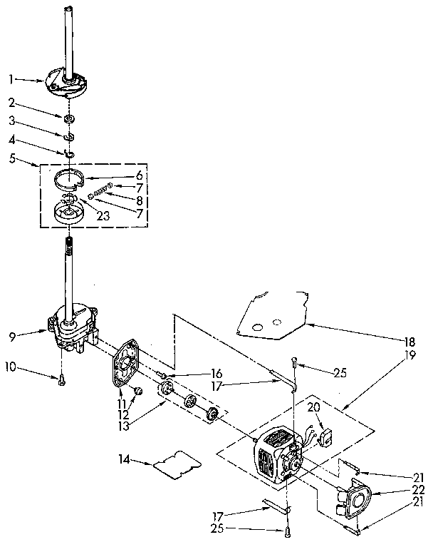 Brake, Clutch, Gearcase, Motor And Pump Diagram and Parts List for LA5500XTF1  Whirlpool Washer