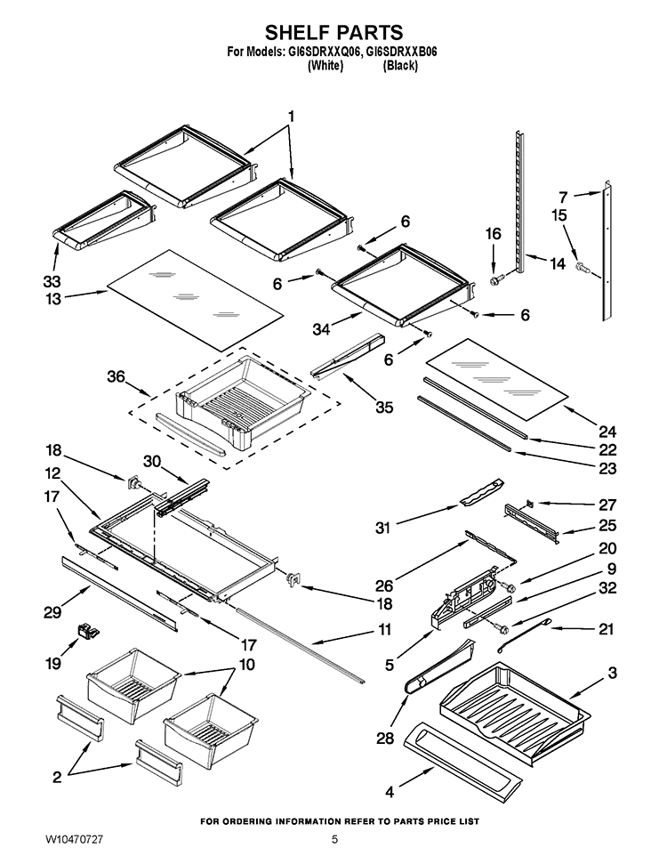 SHELF PARTS Diagram and Parts List for GI6SDRXXB06  Whirlpool Refrigerator