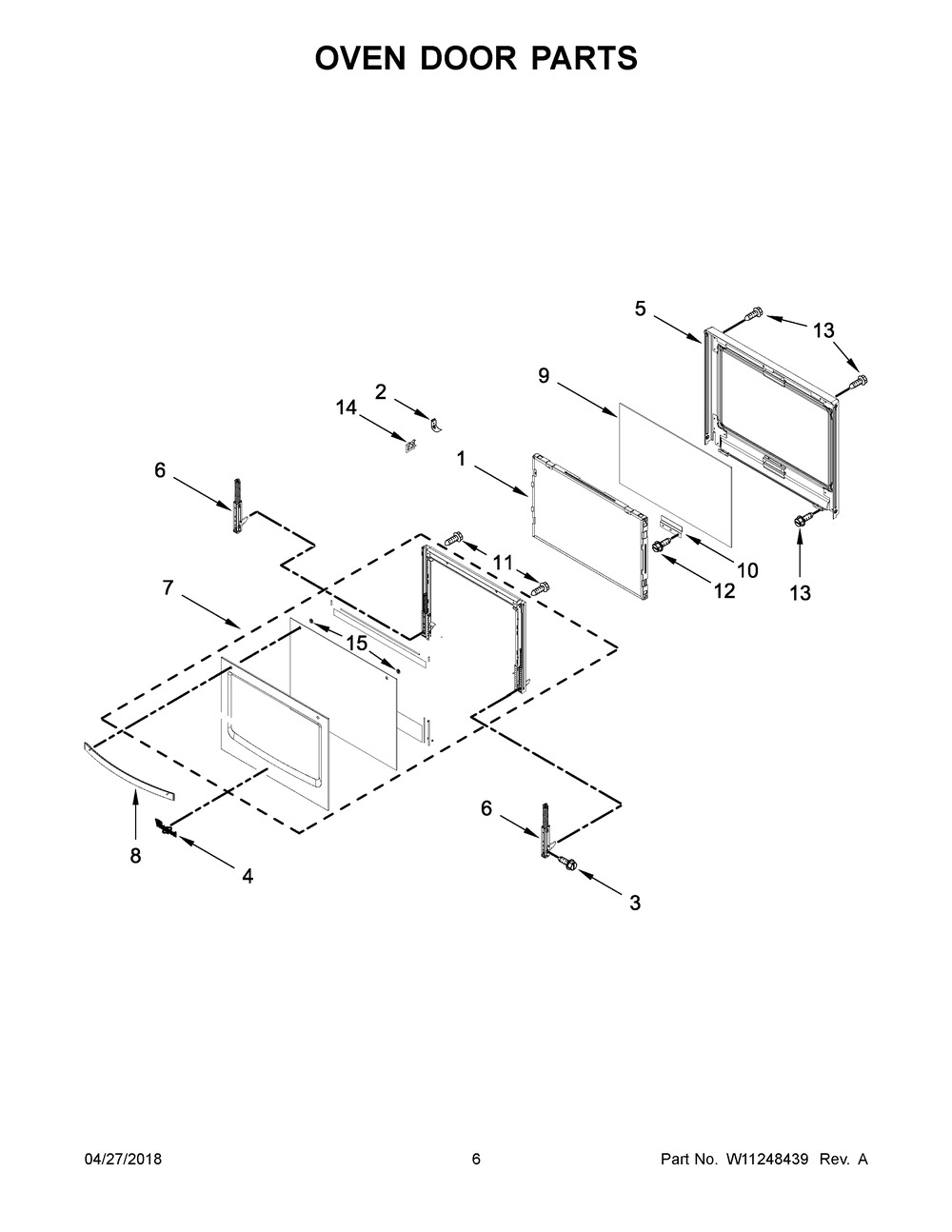Oven Door Parts Diagram and Parts List for WOC54EC7HB01  Whirlpool Microwave Oven Combo