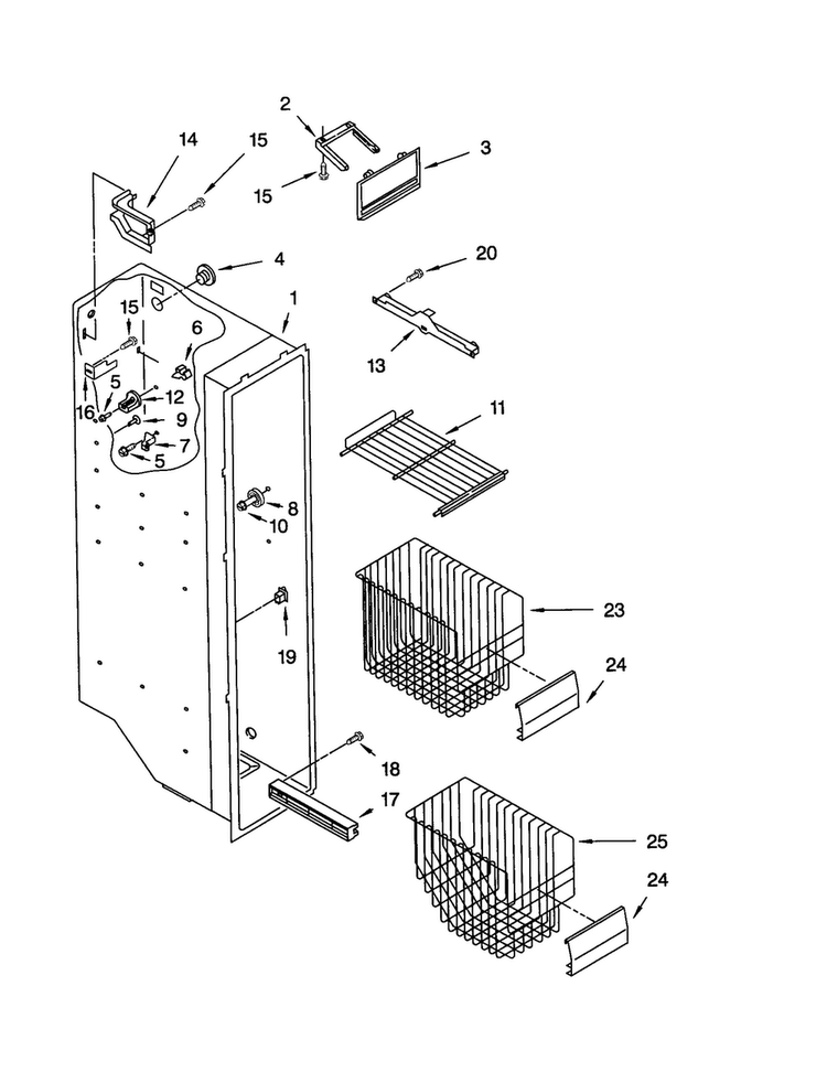 Freezer Liner Diagram and Parts List for KSRS22QGBT0  KitchenAid Refrigerator