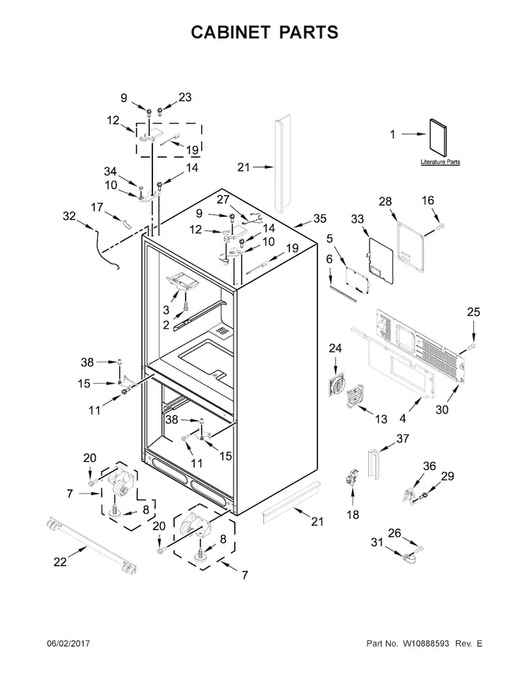Cabinet Parts Diagram and Parts List for KRFC704FPS00  KitchenAid Refrigerator