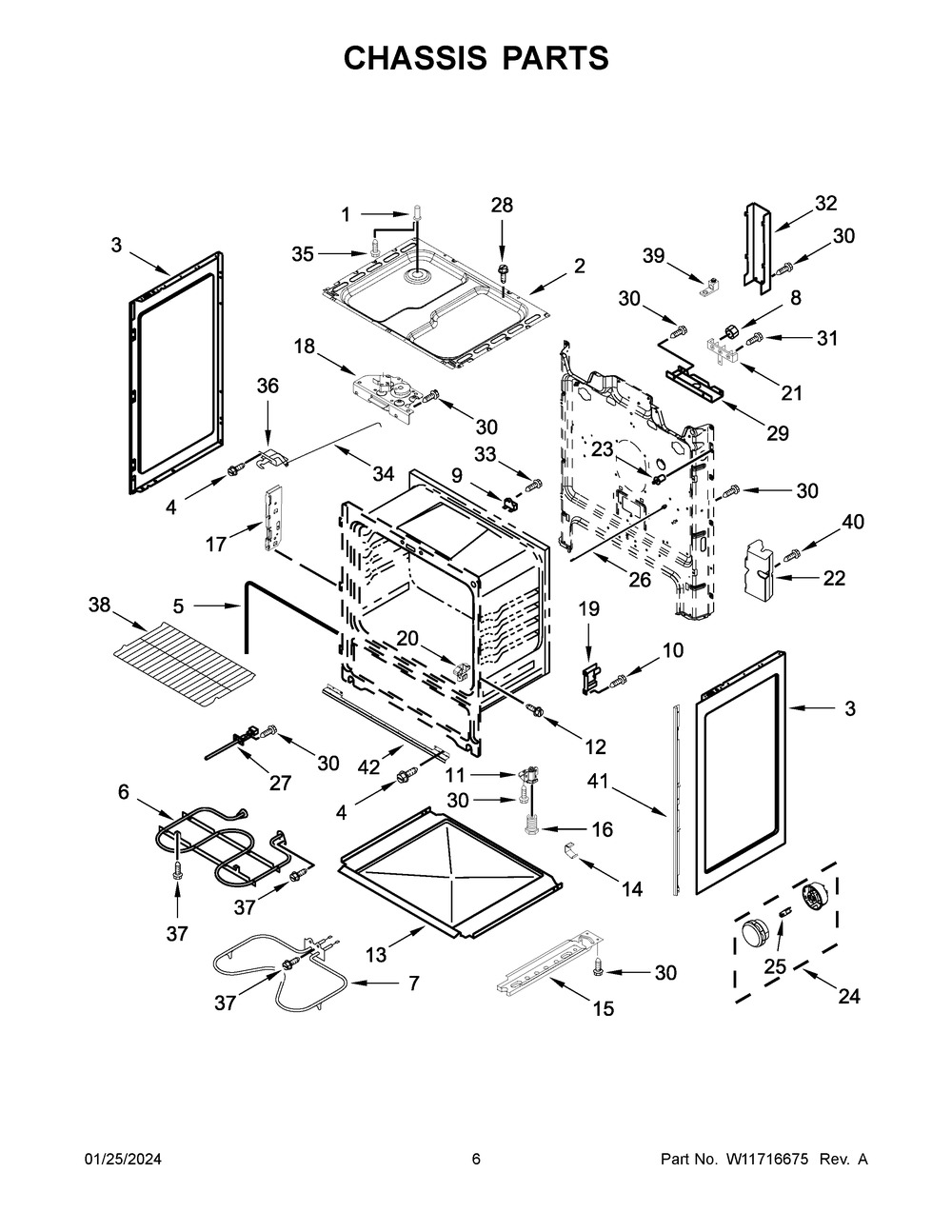 Chassis Parts Diagram and Parts List for WFC315S0JS4  Whirlpool Range