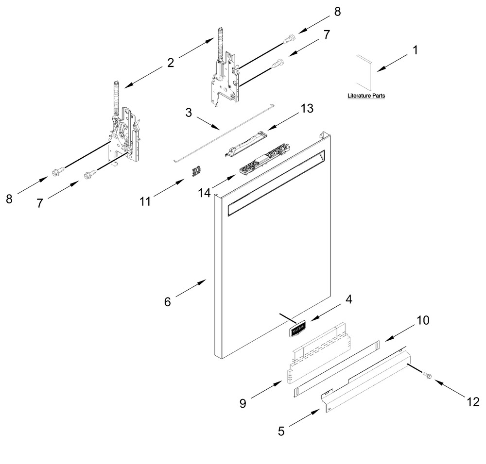 Door And Panel Parts Diagram and Parts List for MDB4949SKB4  Whirlpool Dishwasher
