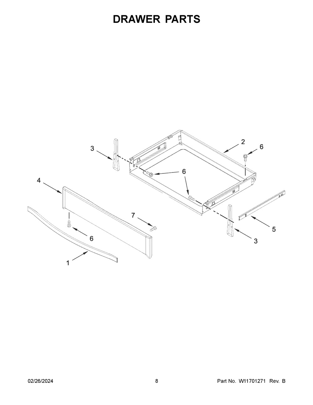 Drawer Parts Diagram and Parts List for WEE745H0LZ4  Whirlpool Range