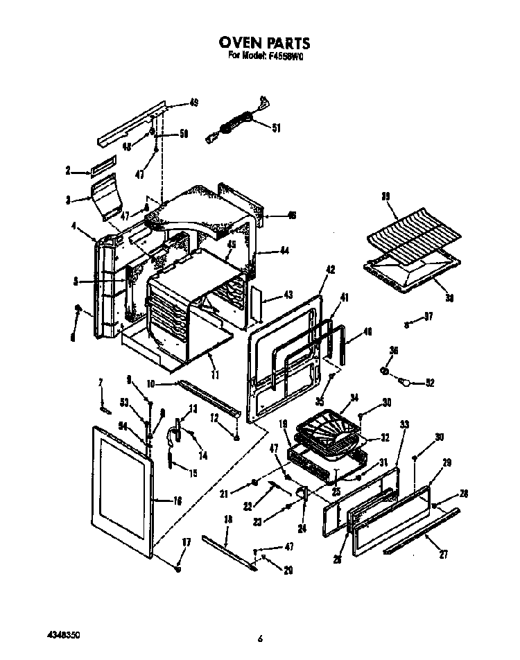 Oven Diagram and Parts List for F4558*0  Roper Range