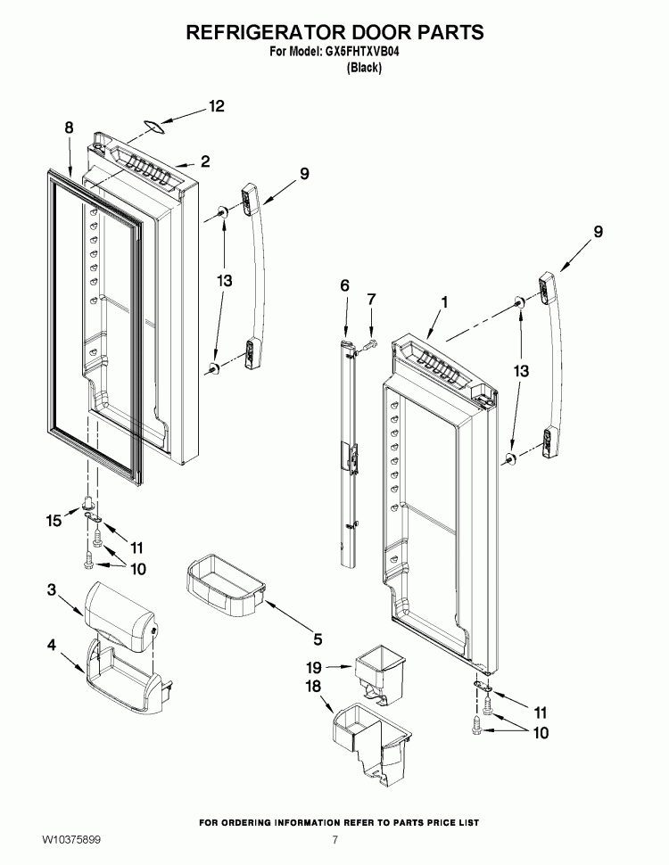 REFRIGERATOR DOOR PARTS Diagram and Parts List for GX5FHTXVB04  Whirlpool Refrigerator