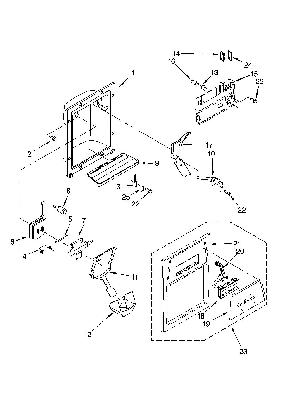 Dispenser front parts Diagram and Parts List for ED5SHAXMT10  Whirlpool Refrigerator