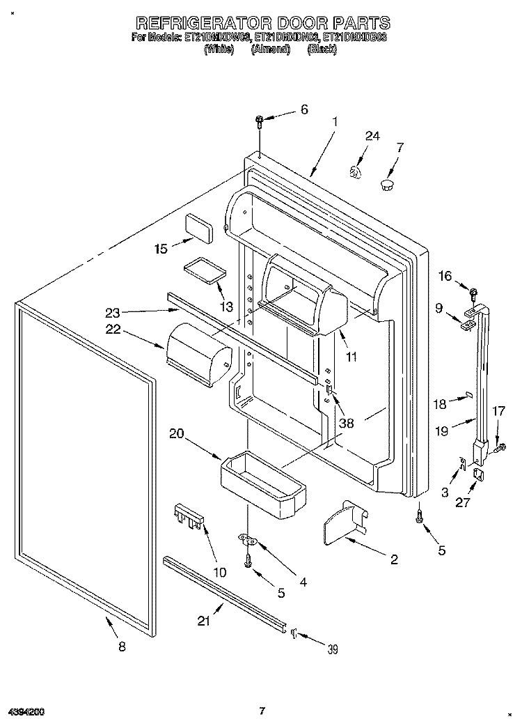 REFRIGERATOR DOOR Diagram and Parts List for ET21DMXDW03  Whirlpool Refrigerator