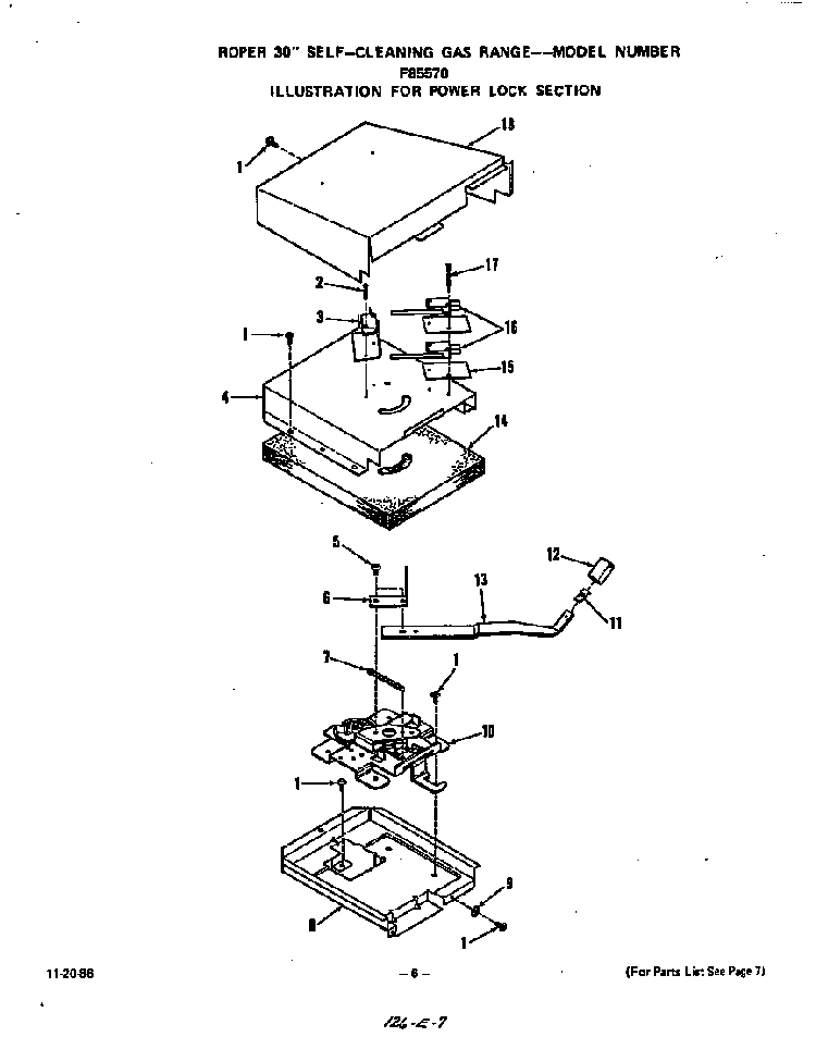 Power Lock Diagram and Parts List for F8557*0  Roper Range
