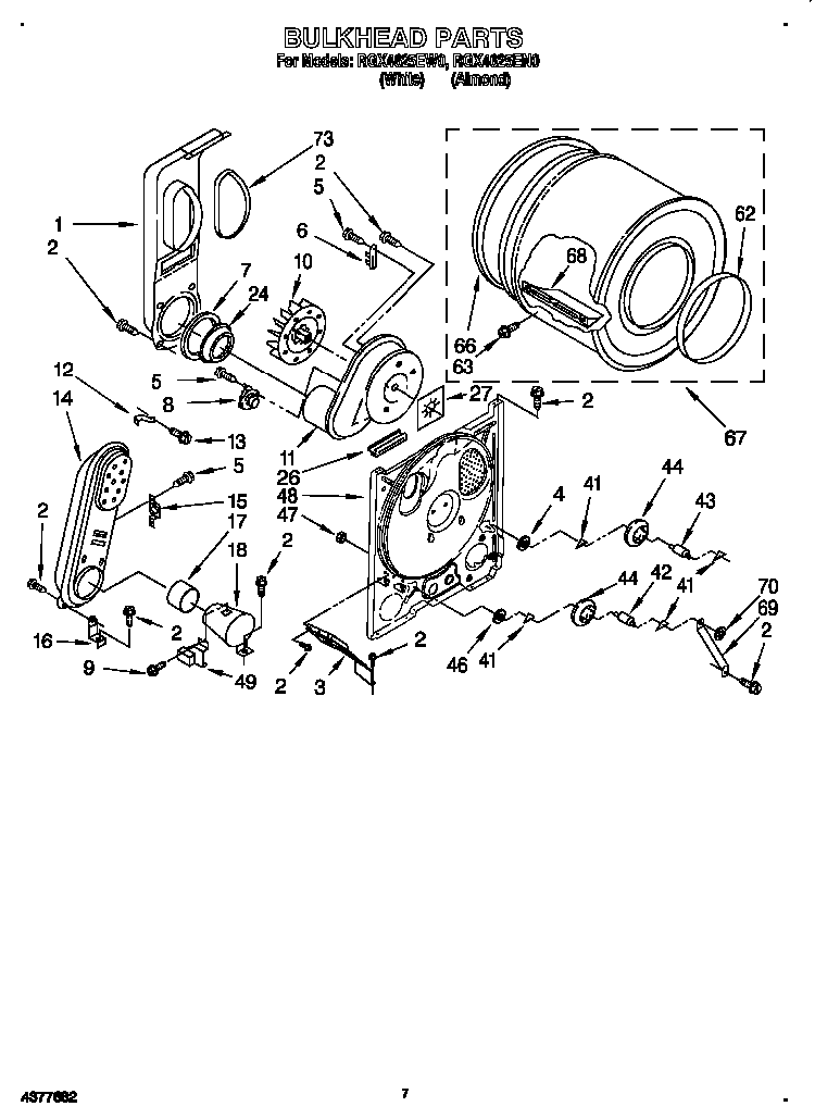 Bulkhead Diagram and Parts List for RGX4624EN0  Roper Dryer