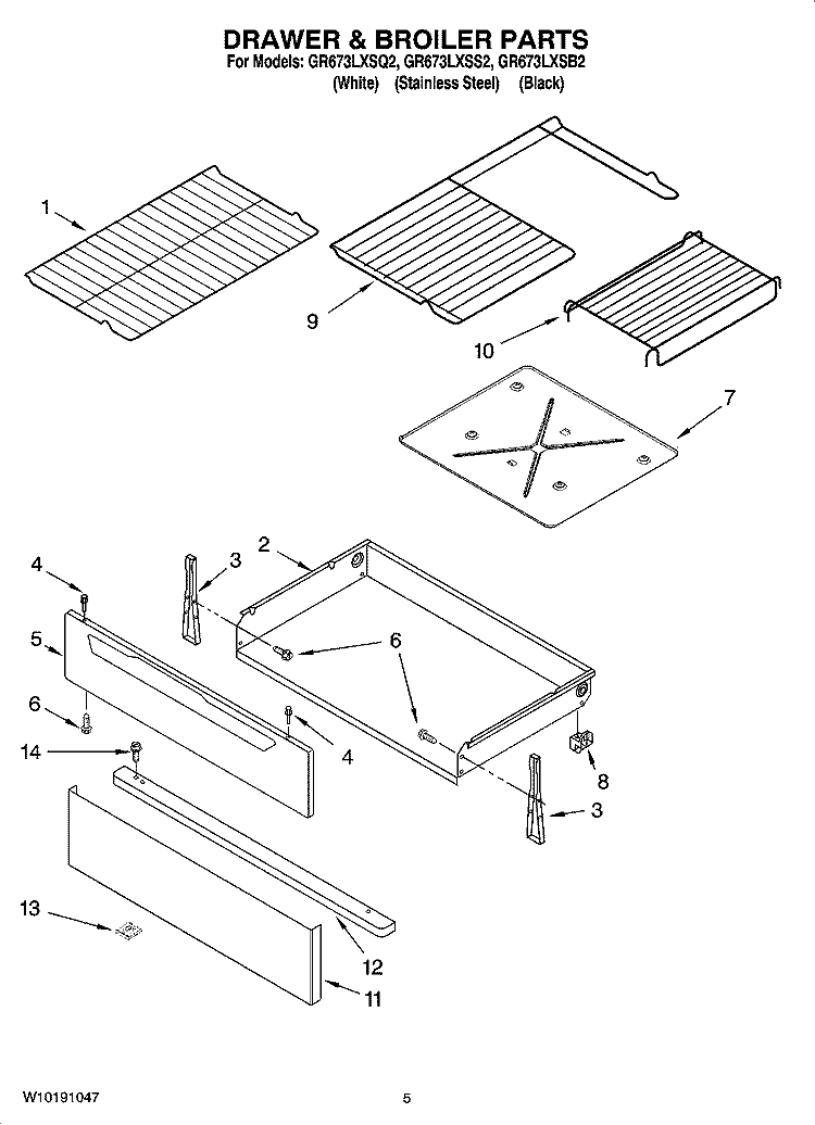 DRAWER & BROILER PARTS Diagram and Parts List for GR673LXSB2  Whirlpool Range