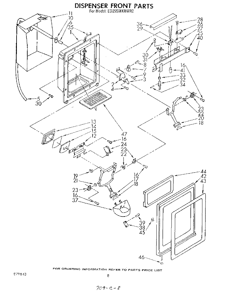 DISPENSER FRONT Diagram and Parts List for ED25SMXRWR2  Whirlpool Refrigerator