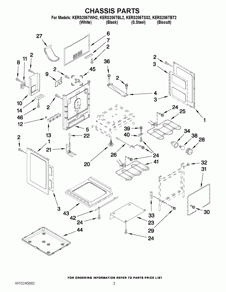 CHASSIS PARTS Diagram and Parts List for KERS205TBL2  KitchenAid Range