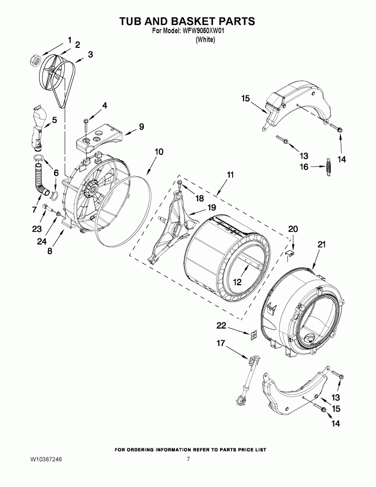 TUB AND BASKET PARTS Diagram and Parts List for WFW9050XW01  Whirlpool Washer