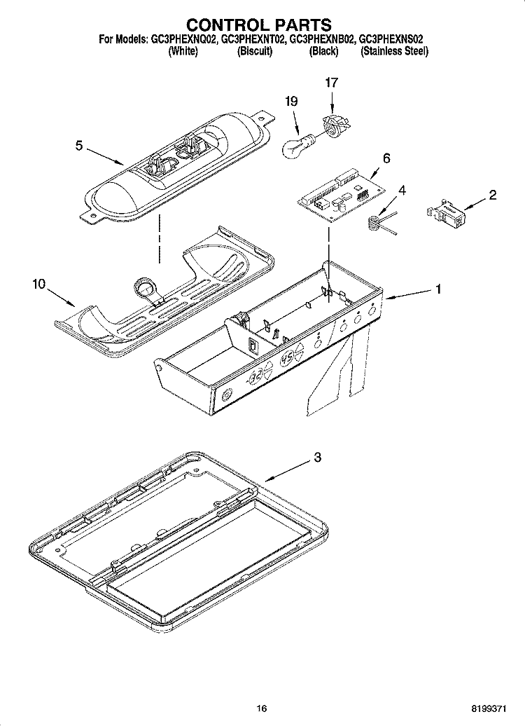 CONTROL PARTS Diagram and Parts List for GC3PHEXNS02  Whirlpool Refrigerator