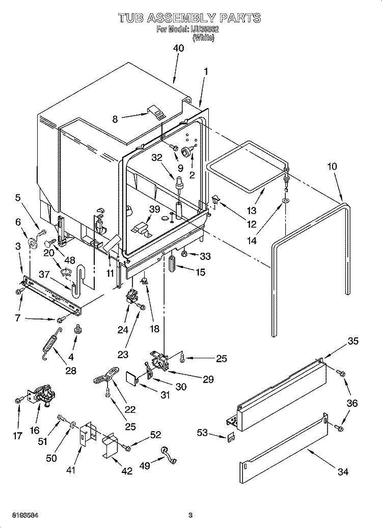 TUB ASSEMBLY PARTS Diagram and Parts List for IJU35562  Inglis Dishwasher