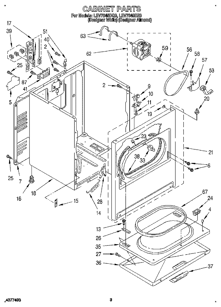 SECTION Diagram and Parts List for LEV7848DZ0  Whirlpool Dryer