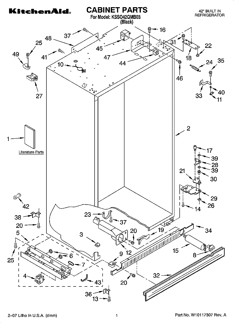 CABINET PARTS Diagram and Parts List for KSSO42QMB03  KitchenAid Refrigerator
