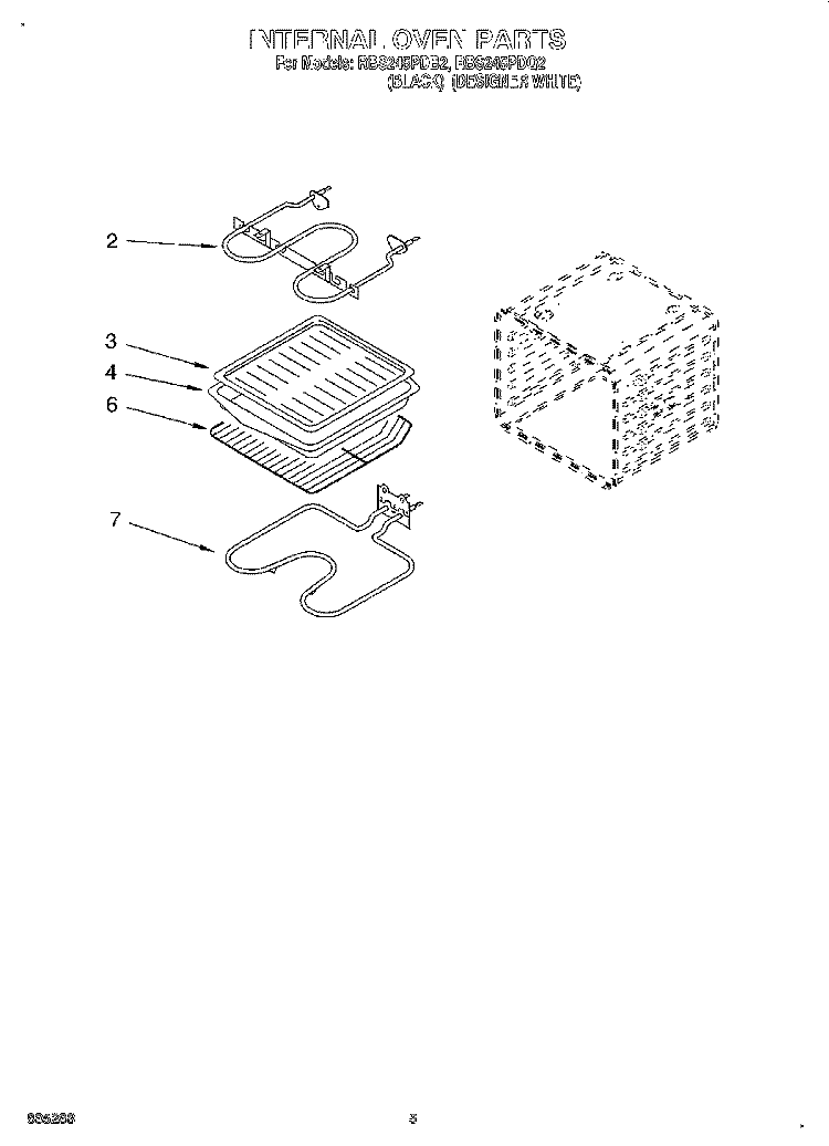 INTERNAL OVEN Diagram and Parts List for RBS245PDQ2  Whirlpool Wall Oven