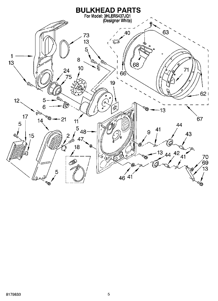 SECTION Diagram and Parts List for 3HLER5437JQ1  Whirlpool Dryer